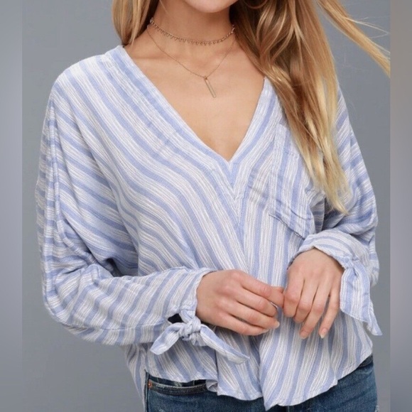 We The Free (Free People) Blue Striped Morning Dolman Top Women’s Small - Picture 2 of 5